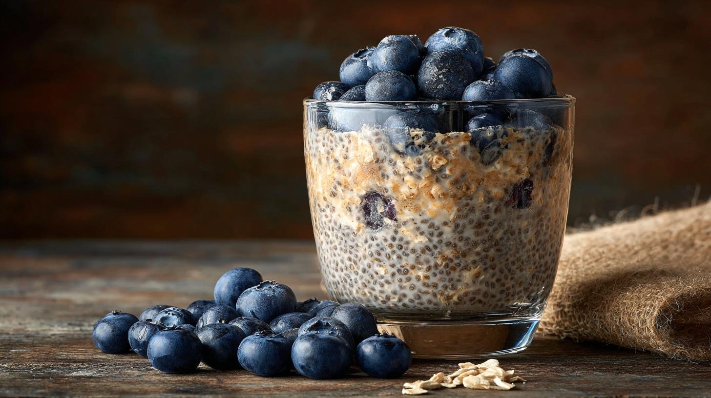 Snídaňový zázrak: ovesné vločky, chia a borůvky pro energii celý den. Rychlý recept: energie do sklenice