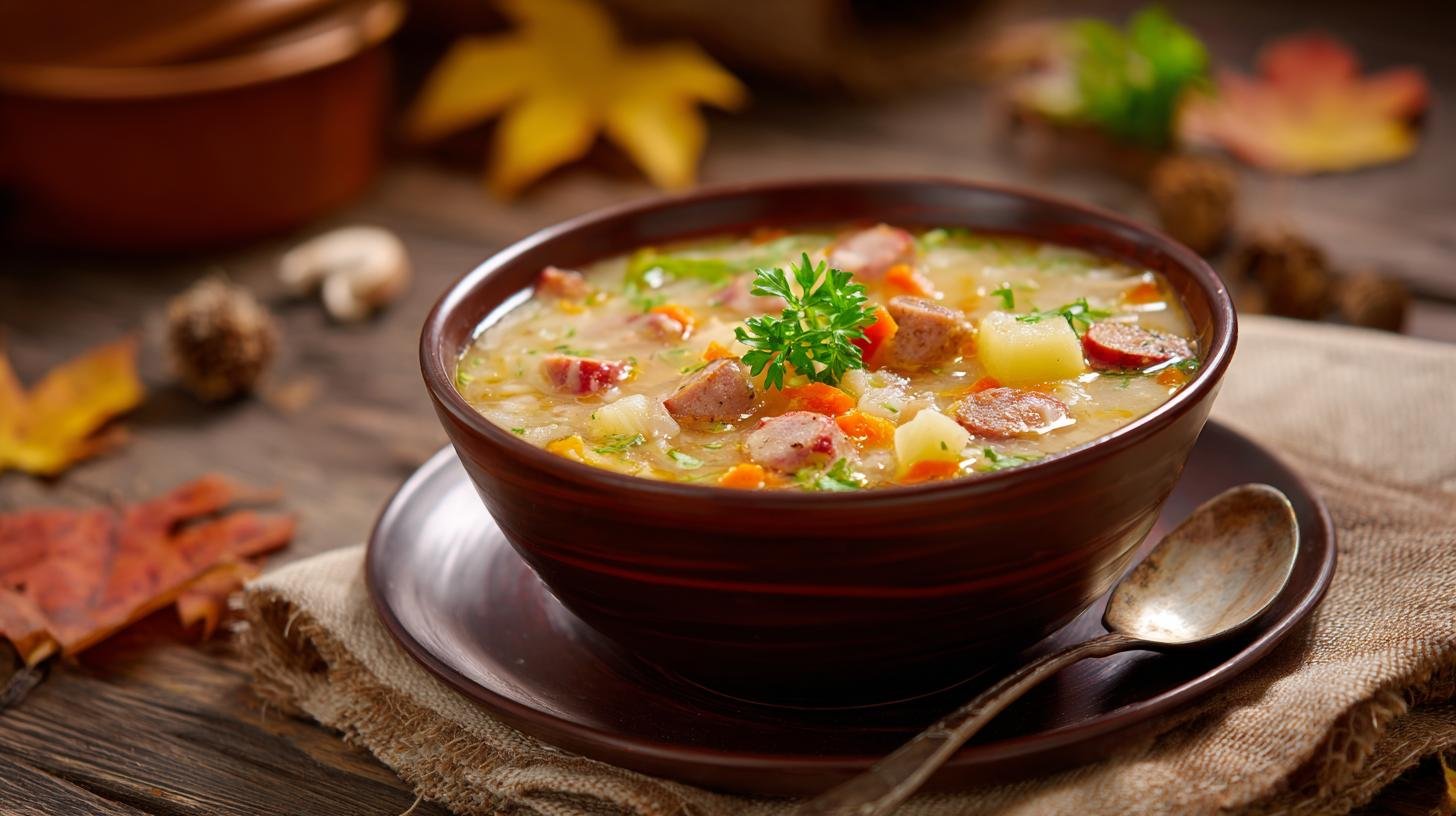 Zelňačka s klobásou a bramborami – vydatná polévka na podzim. Servírování a atmosféra u stolu