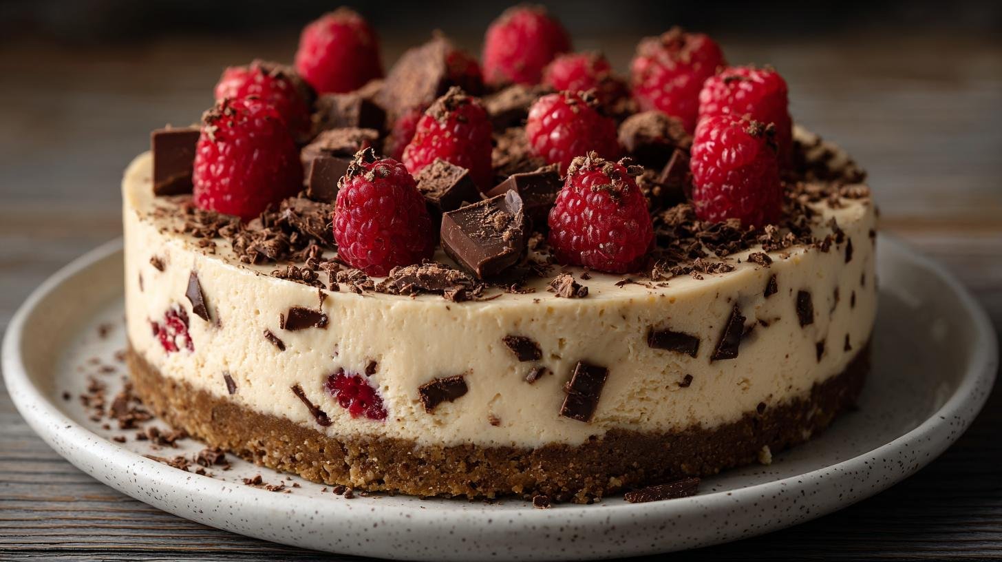 Krémový cheesecake s čokoládou a malinami bez pečení