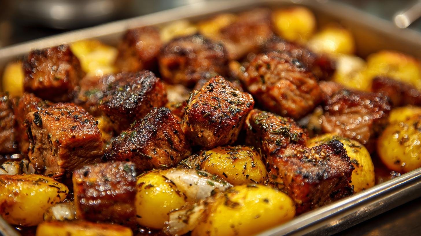 Pečené vepřové kostky s kmínem a bramborami