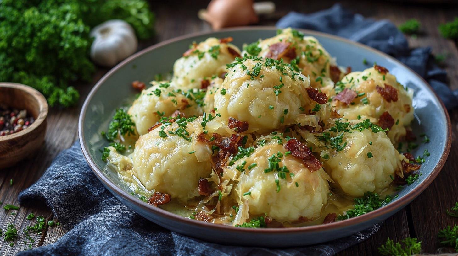 Domácí bramborové knedlíky s cibulkou a zelím bez složitostí. Rychlý postup krok za krokem Domácí bramborové knedlíky s cibulkou a zelím bez složitostí. Rychlý postup krok za krokem