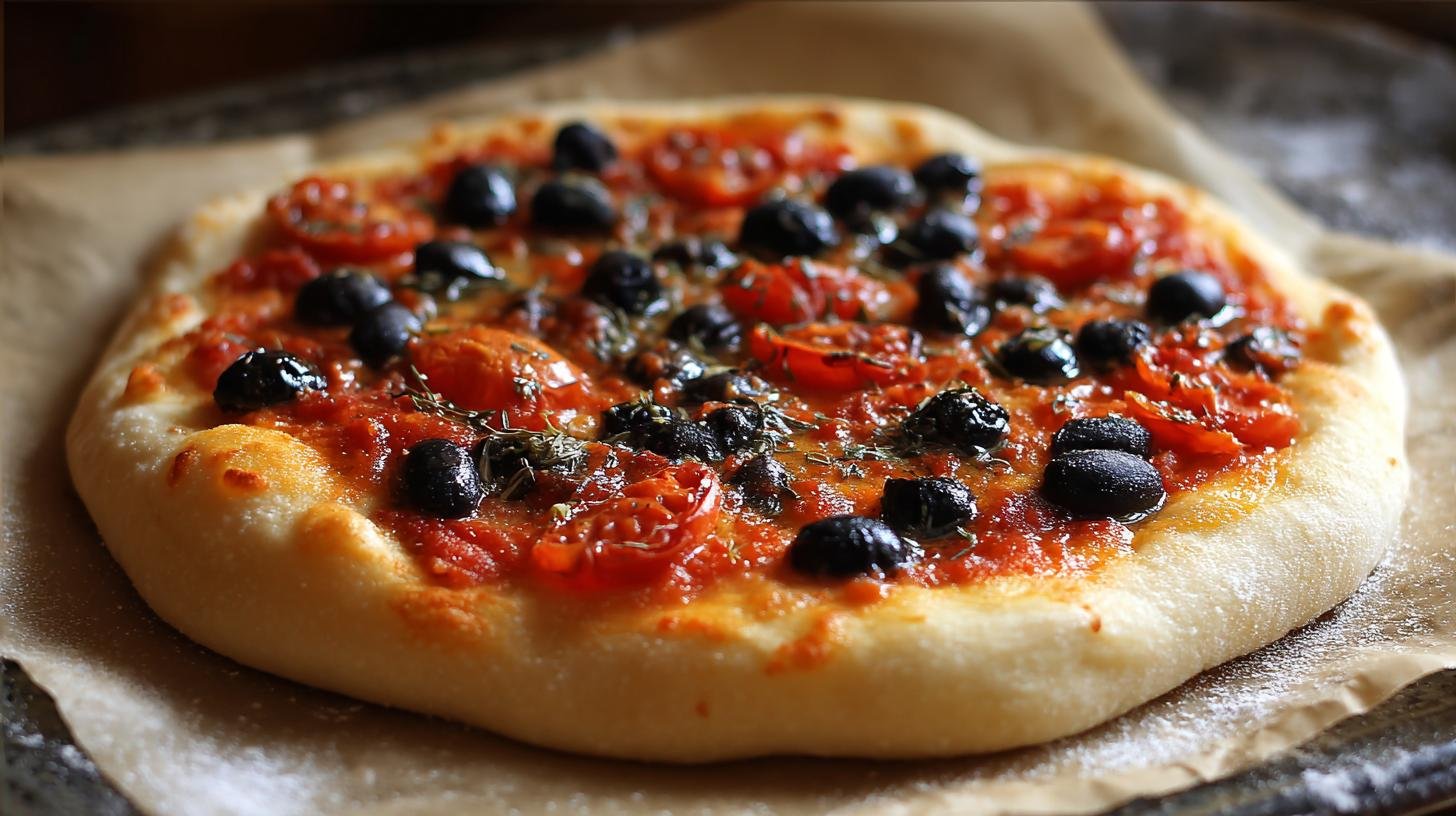 Těsto na pizzu s rajčaty a olivami za pár minut. Variace a skladování Těsto na pizzu s rajčaty a olivami za pár minut. Variace a skladování