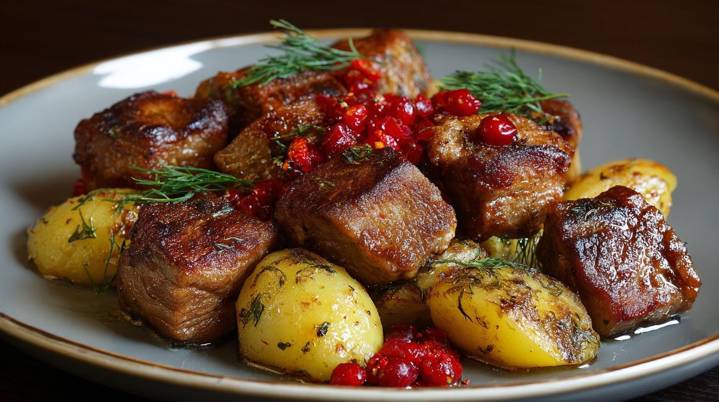 Pečené vepřové kostky s kmínem a bramborami. Proč tahle kombinace funguje Pečené vepřové kostky s kmínem a bramborami. Proč tahle kombinace funguje