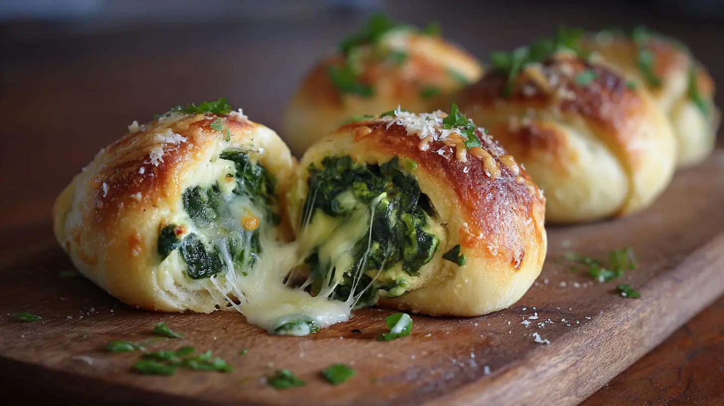 Plněné rohlíčky se sýrem a špenátem jako úsporné jídlo