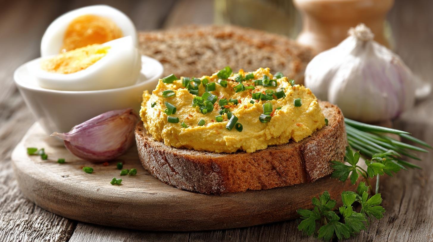 Pikantní vajíčková pomazánka s hořčicí a cibulí. Variace a úspora Pikantní vajíčková pomazánka s hořčicí a cibulí. Variace a úspora