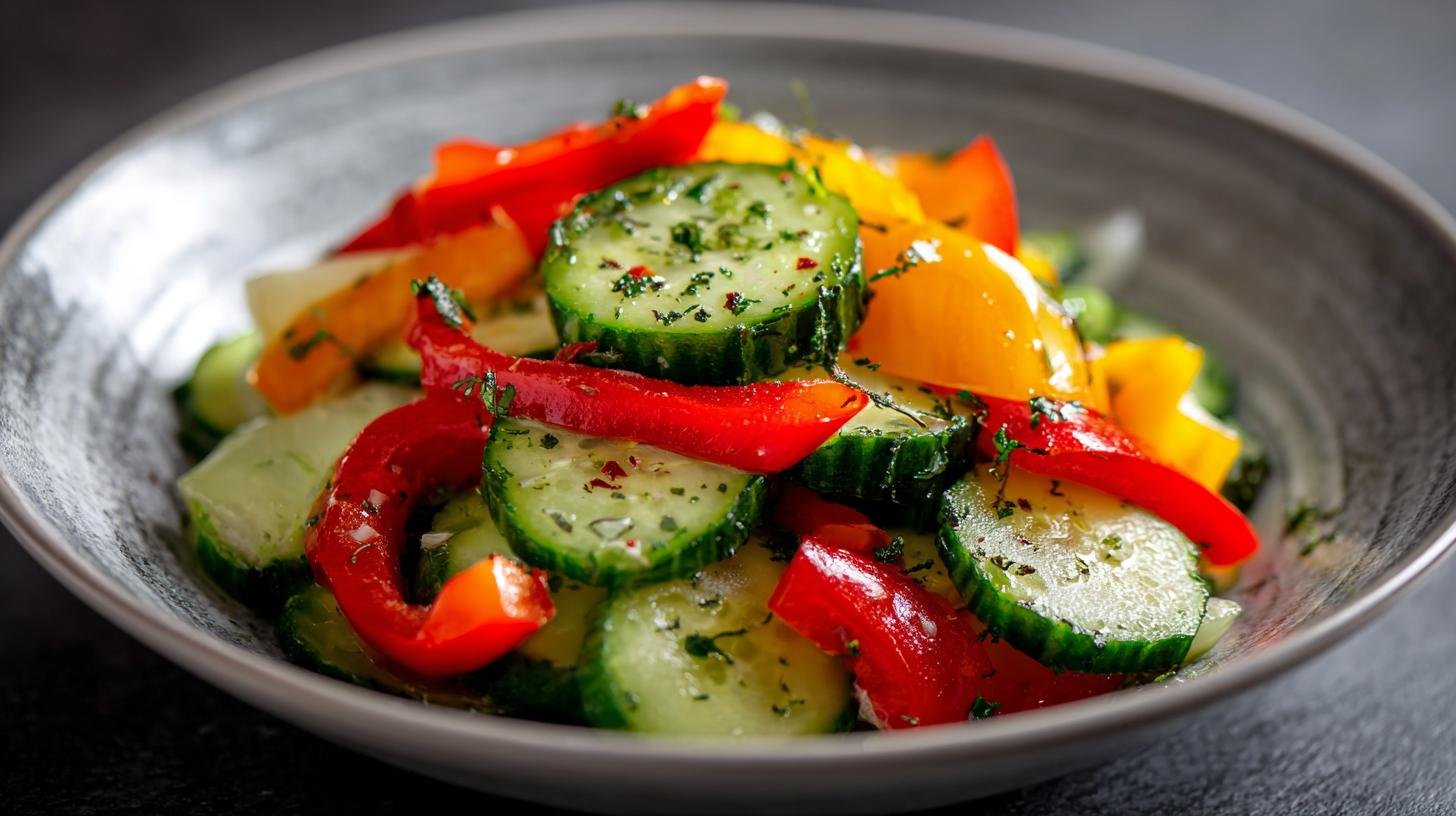 Lehký zeleninový salát s okurkou a paprikou bez oleje 9 Lehký zeleninový salát s okurkou a paprikou bez oleje