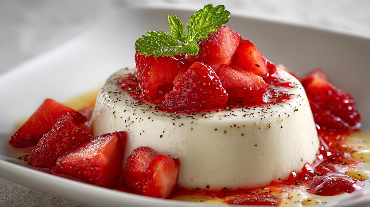 Smetanový panna cotta dezert s vanilkou a jahodami pro každý den 1 Smetanový panna cotta dezert s vanilkou a jahodami pro každý den