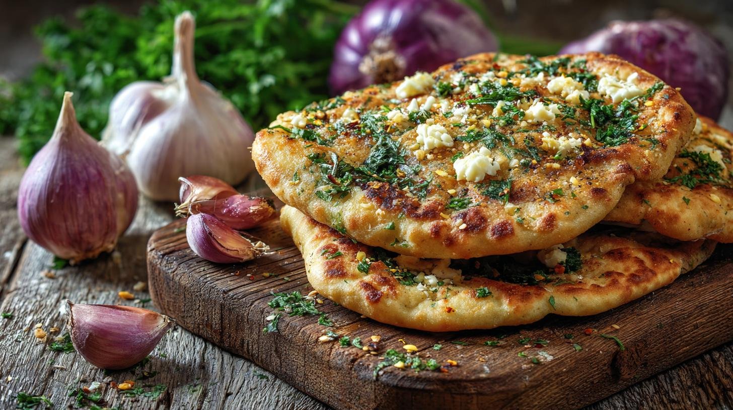 Pikantní chlebové placky s česnekem a bylinkami