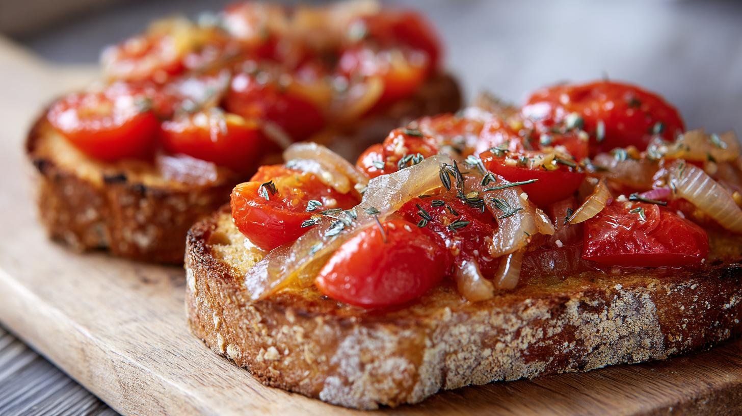 Křupavé topinky s rajčaty a cibulkou pro jednoduchý start. Rychlý postup Křupavé topinky s rajčaty a cibulkou pro jednoduchý start. Rychlý postup