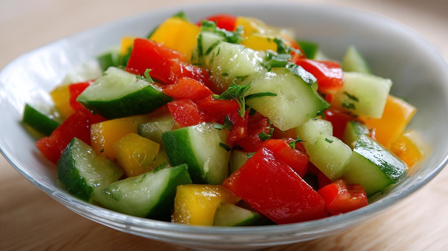 Lehký zeleninový salát s okurkou a paprikou bez oleje. Proč si ho rychle zamilujete
