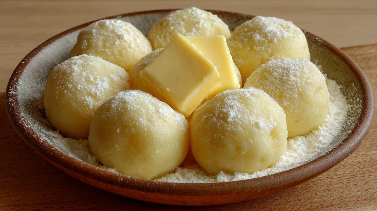 Správně měkké bramborové knedlíky s máslem a moukou. Tajemství měkkosti a úspory