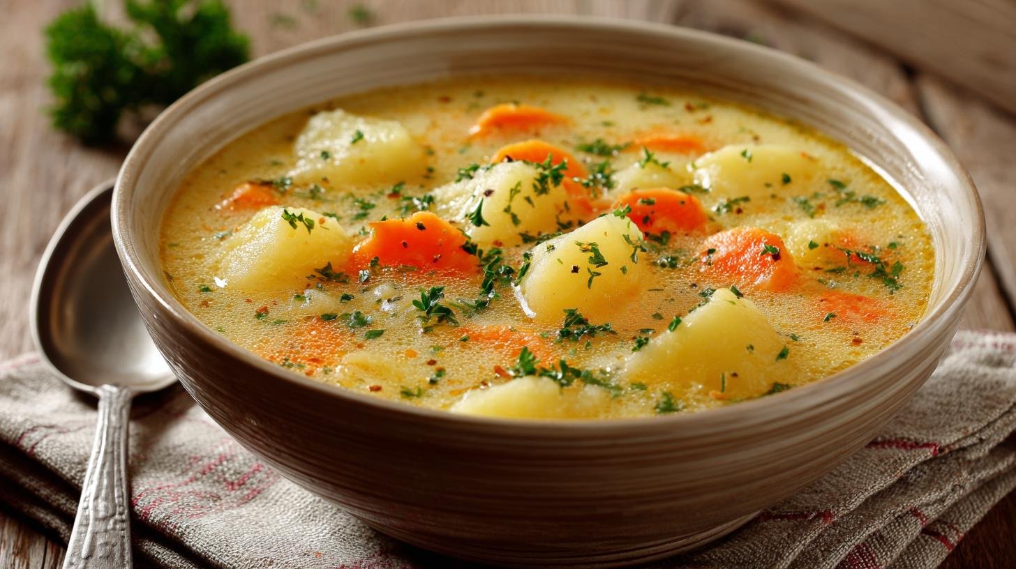 Bramborová polévka s mrkví plná chuti. Rychlý a úsporný recept