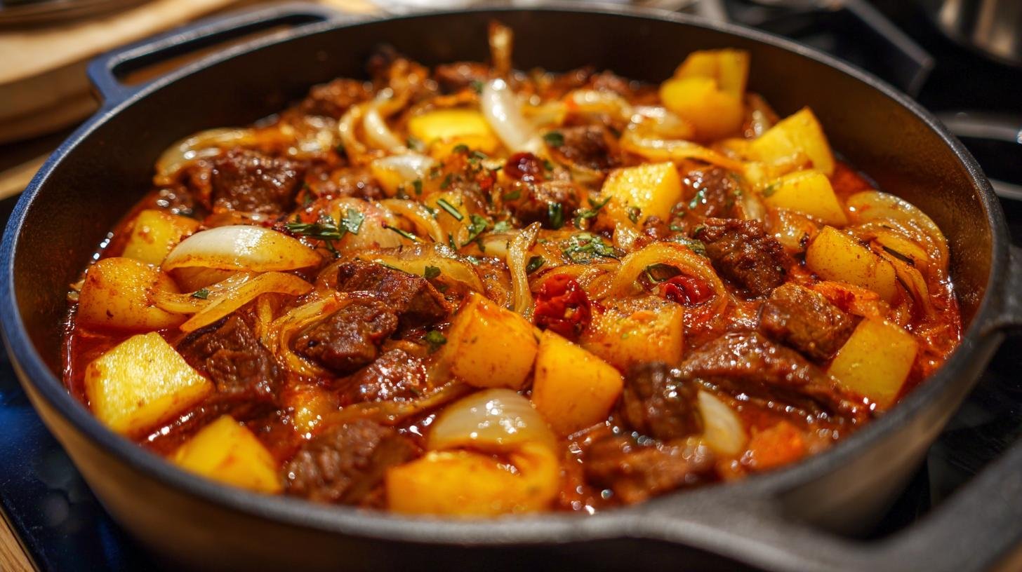 Zimní guláš z brambory a cibule zasytí. Postup krok za krokem