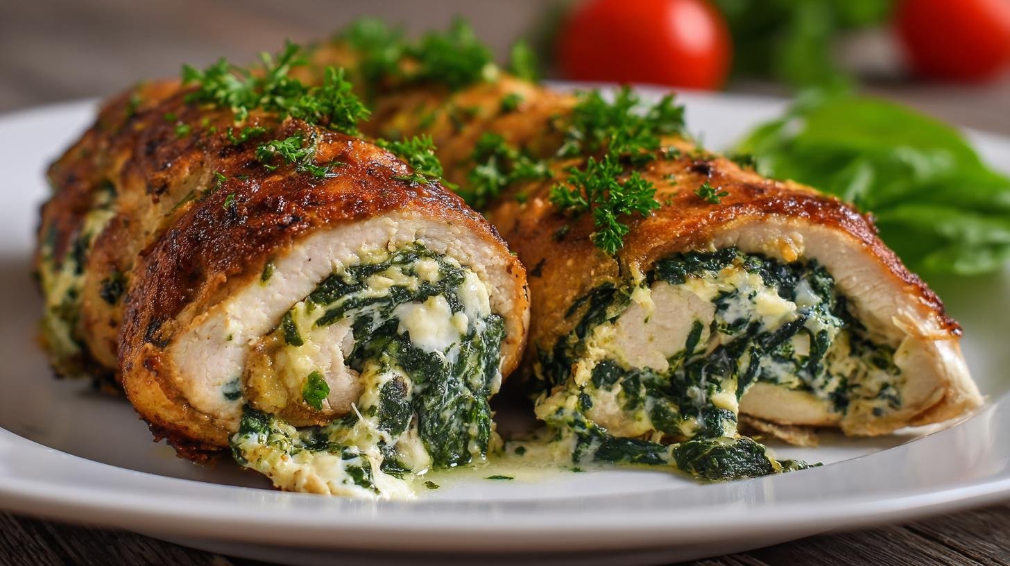 Kuřecí rolky se špenátem a sýrem díky triku drží pevně