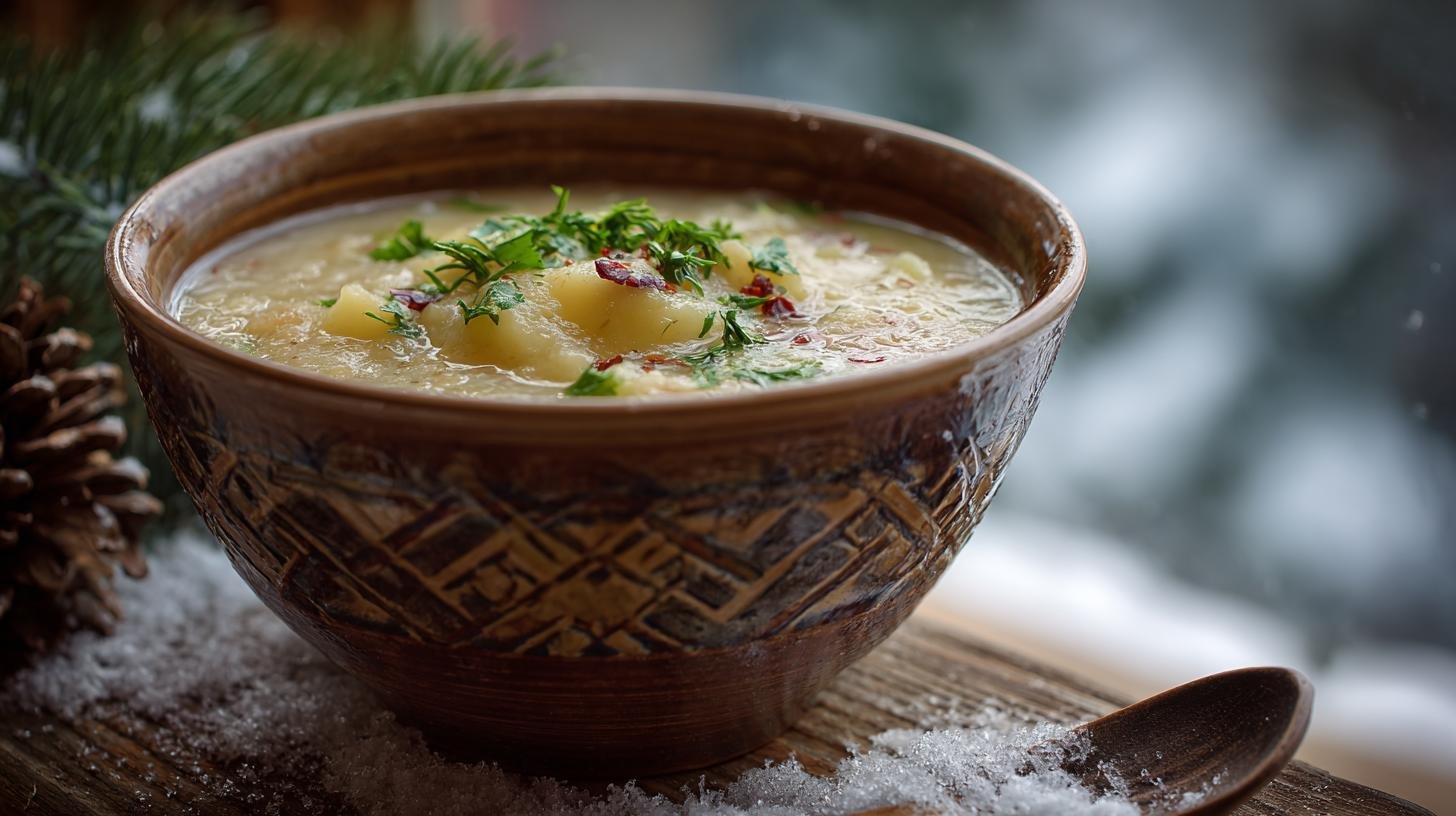 Zimní bramboračka z brambory zahřeje ruce