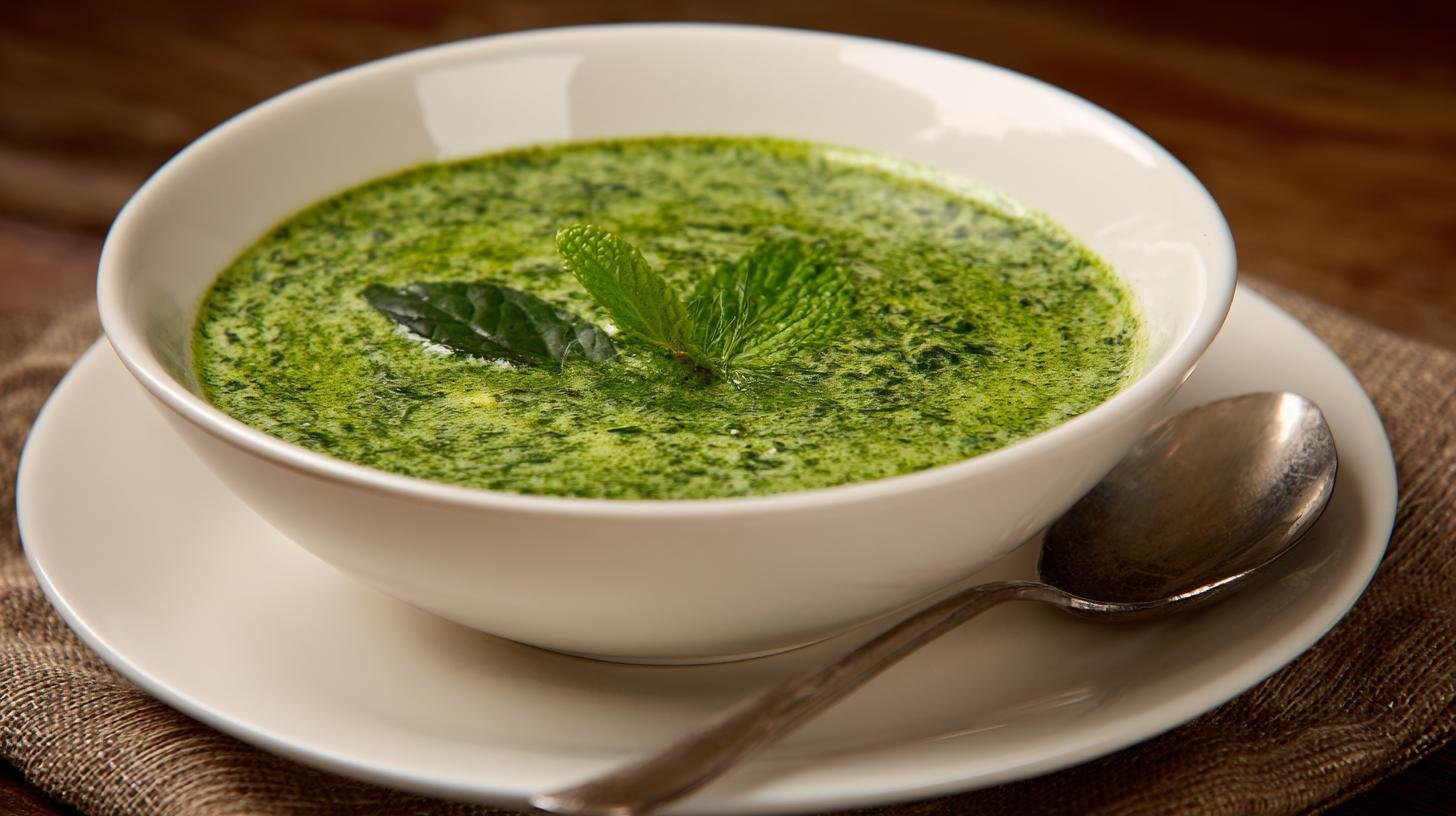 Krémová polévka ze špenátu a smetany. Servírování a skladování