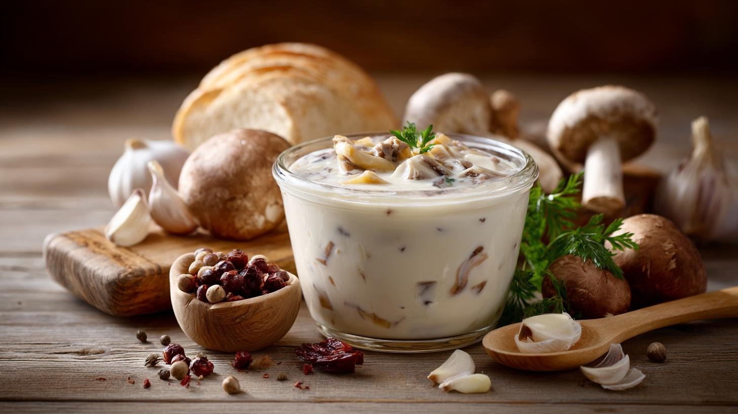 Kulajda z smetana a houby správná hustota. Jednoduchá tabulka poměrů pro orientaci