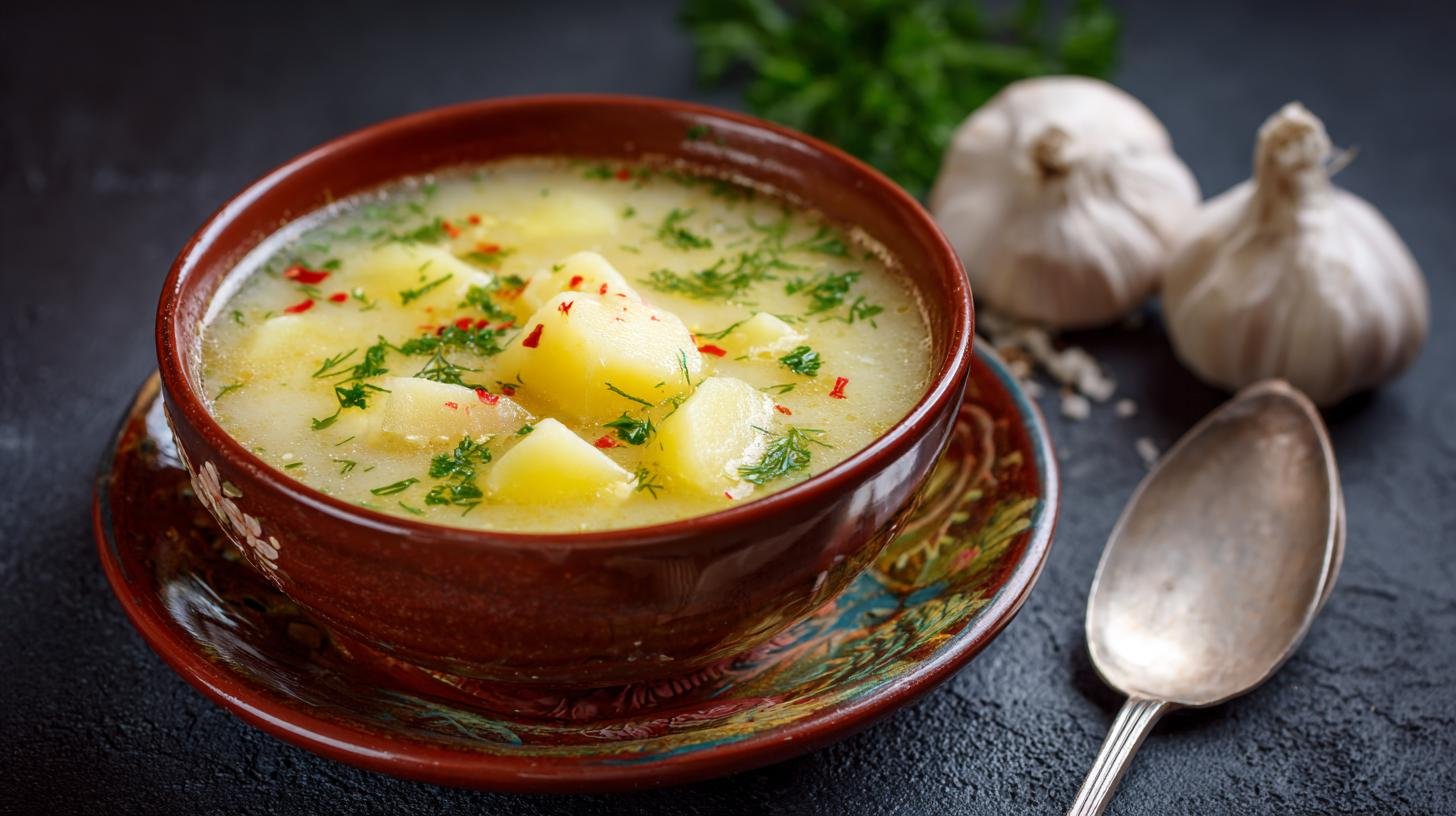 Česneková polévka s bramborami domácí klasika 1 Česneková polévka s bramborami domácí klasika