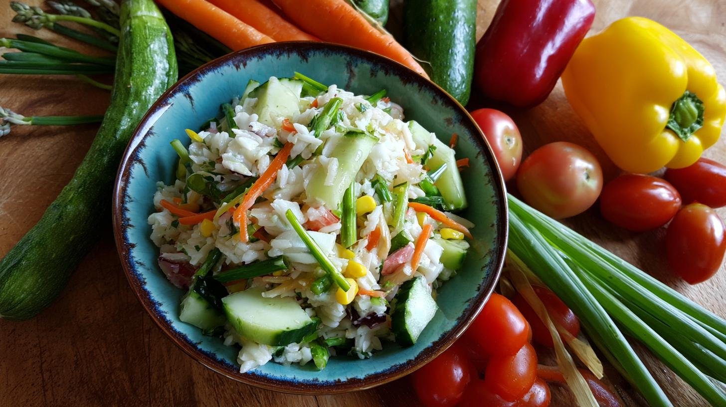 Studený salát z rýže a zelenina svěží