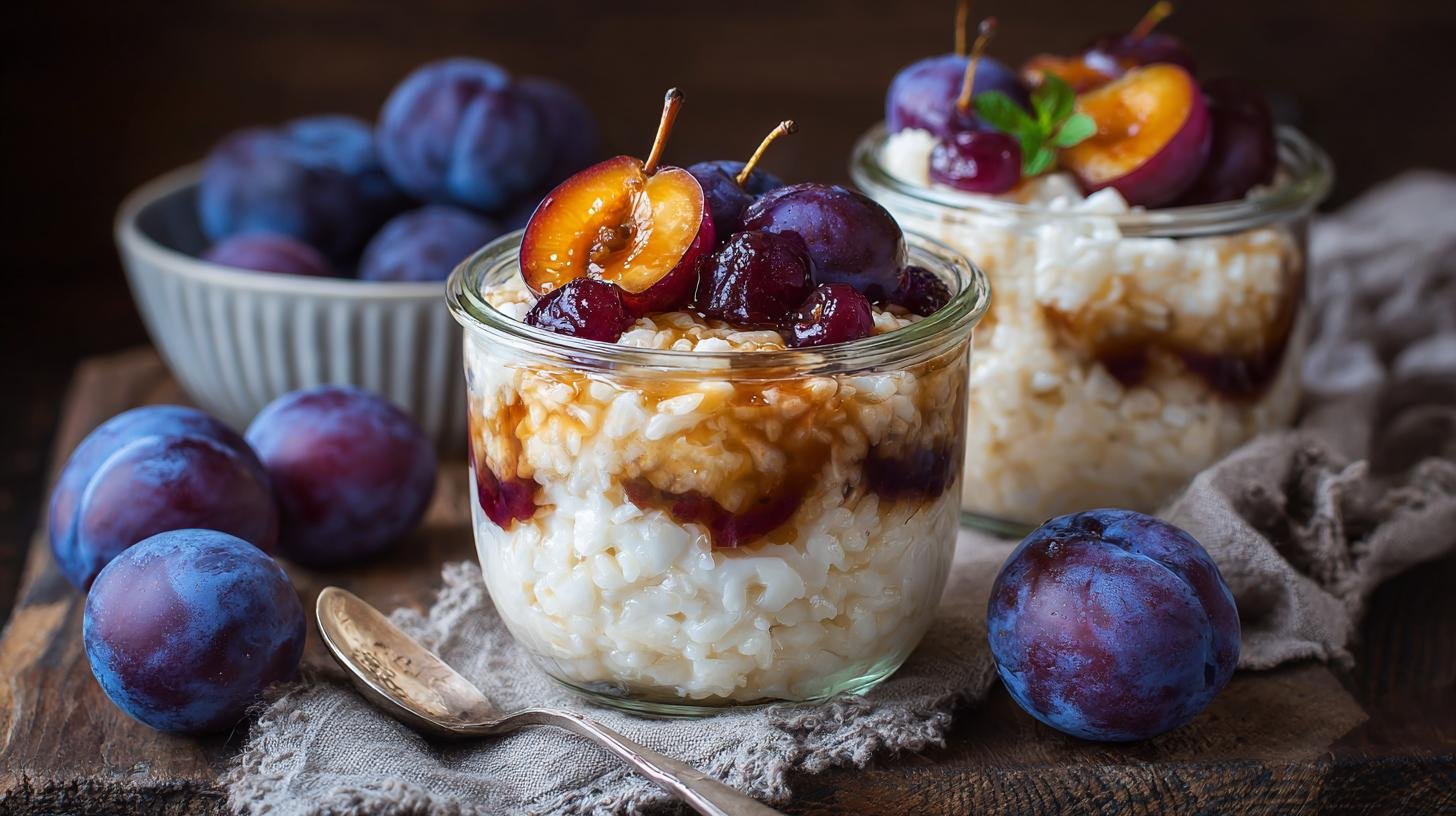 Rýžový nákyp se švestkami a útulnou domácí náladou