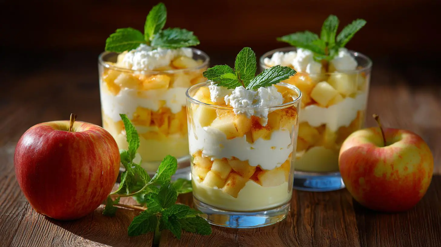 Skleničkový dezert z jablka a tvaroh snadno. Rychlý postup krok za krokem Skleničkový dezert z jablka a tvaroh snadno. Rychlý postup krok za krokem