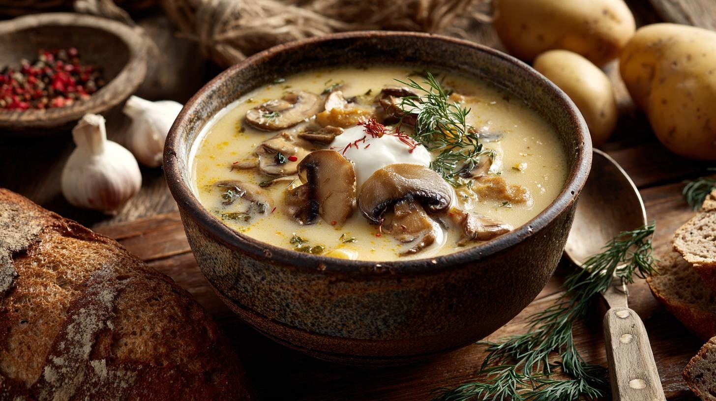 Bramborová polévka s houby zahřeje v zimě