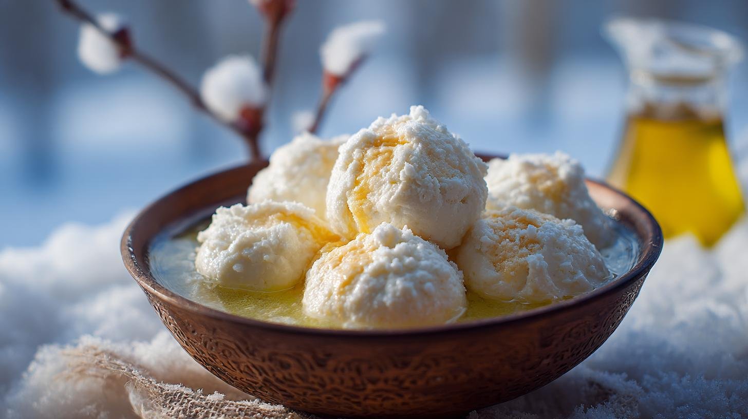 Tvarohové knedlíky s máslem nadýchané v zimě