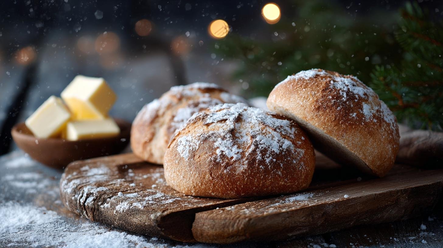 Domácí housky s máslem měkké celý den v zimě. Co se děje s houskami v chladu