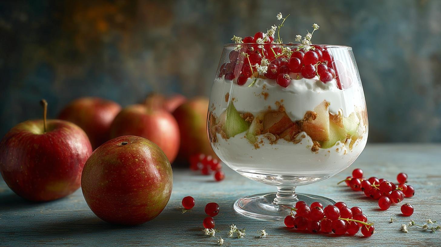 Pohár s jablka a tvaroh vrstvený bez cukru navíc