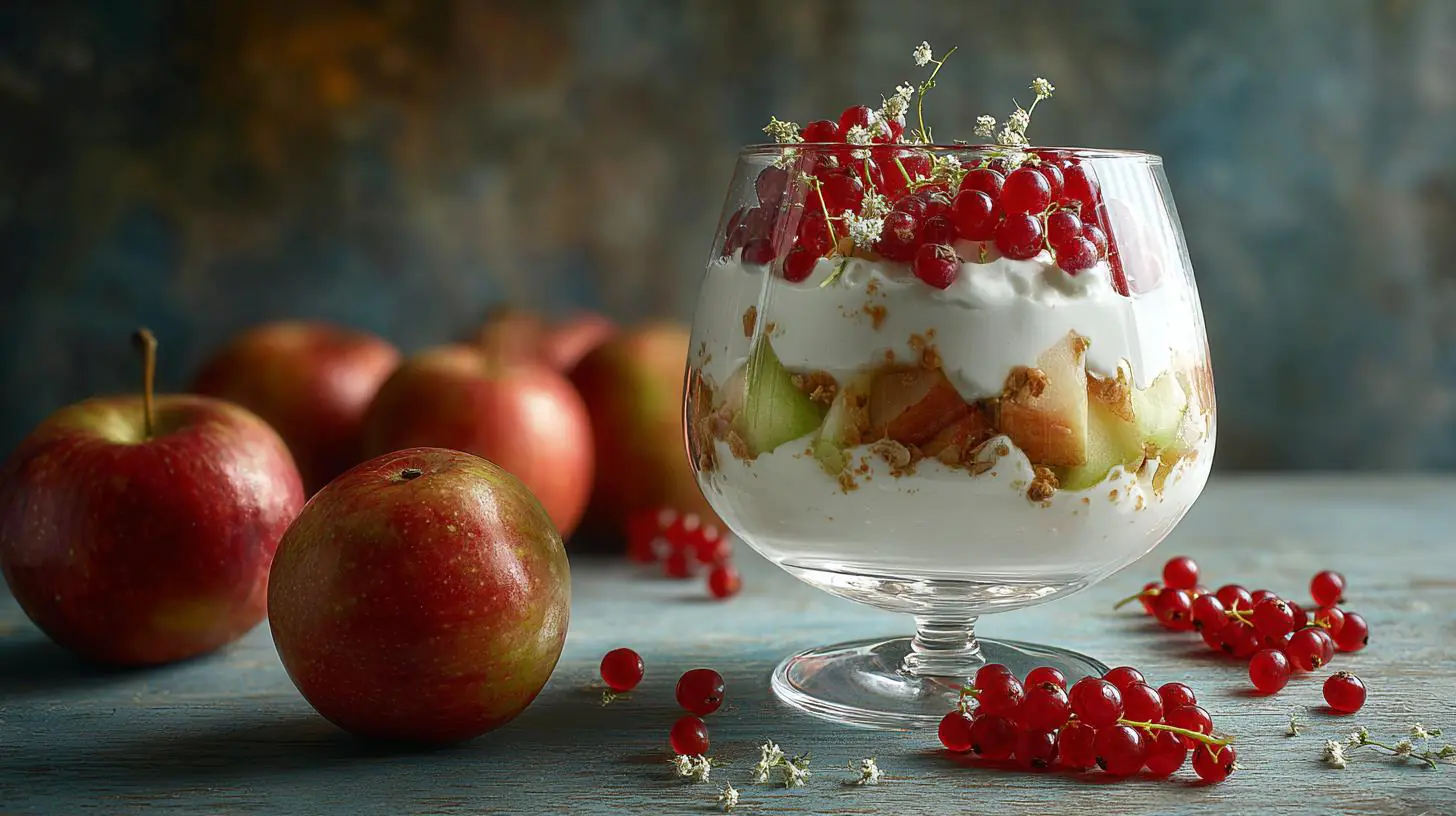 Pohár s jablka a tvaroh vrstvený bez cukru navíc