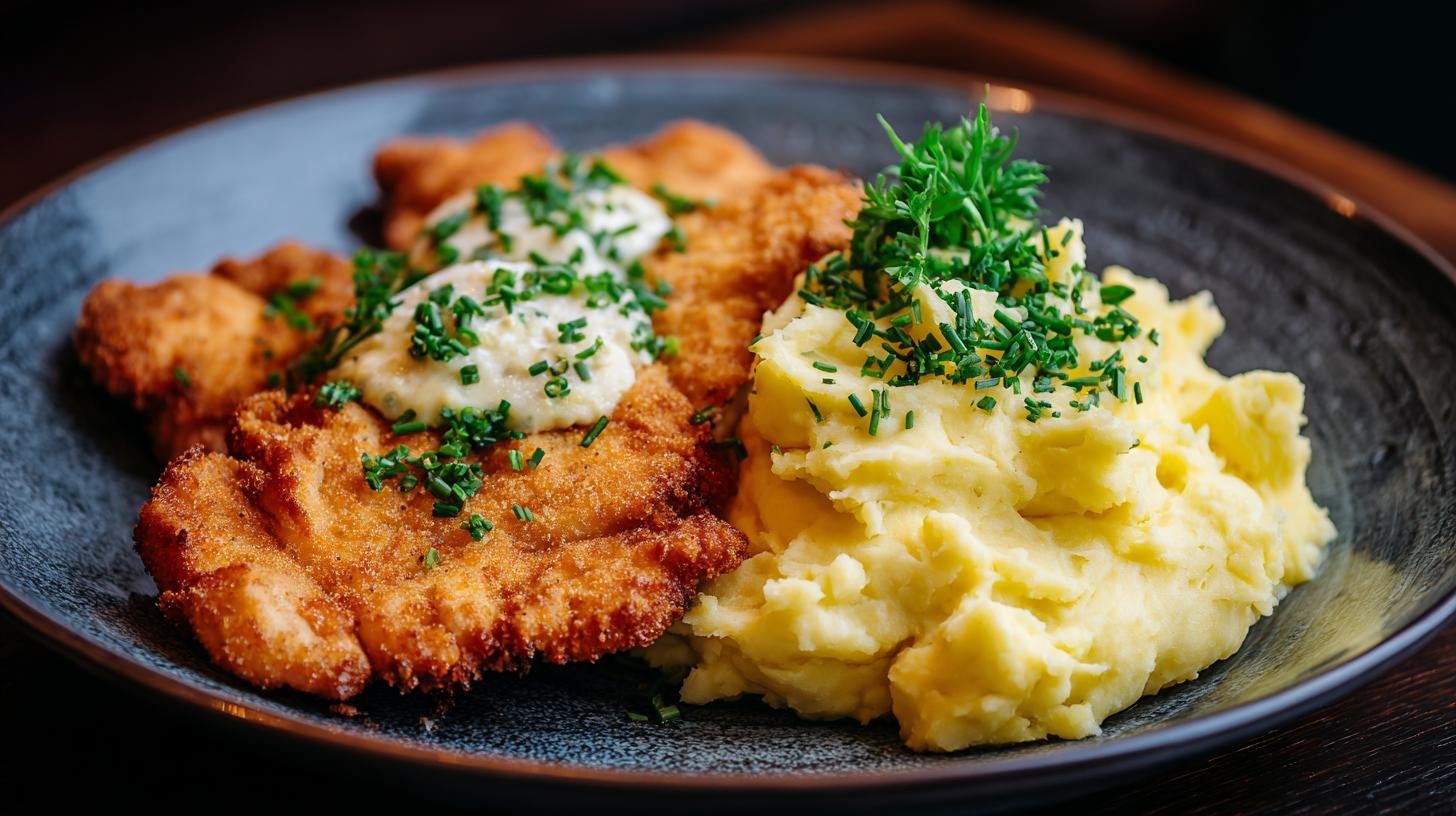 Kuřecí řízek s bramborovou kaší nadýchaný