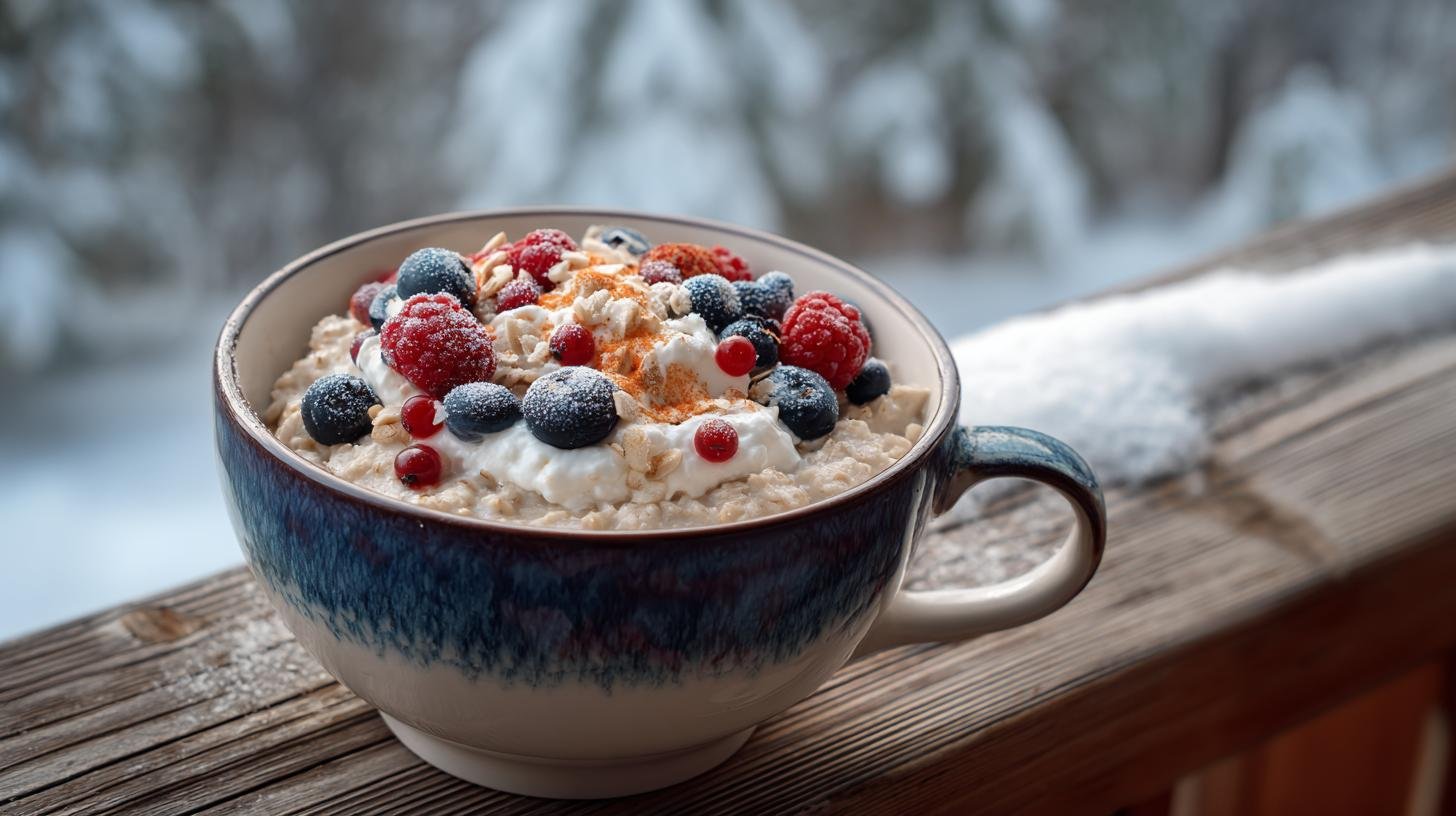 Ovesný pohár s tvarohem zasytí během chladných dnů